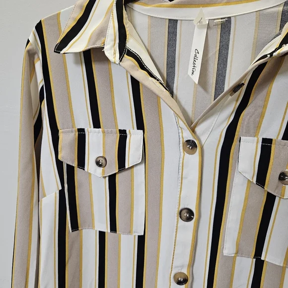 NY Collection Striped Button-Down Shirt Dress Size L - Picture 11 of 13